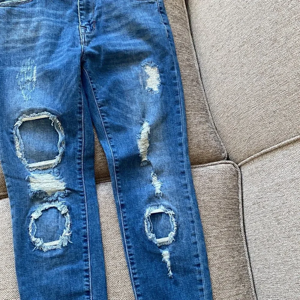 Sanctuary Denim Women’s Mid-Waisted Distressed Skinny Jeans Med Wash Size 27